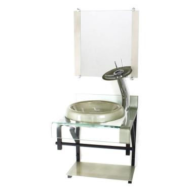 Imagem de Gabinete Vidro 40Cm Banheiro Curvado Duplo Pp Cuba Chapéu