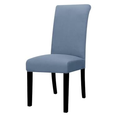 Imagem de Capa para cadeira elástica de 1/2/4/6 peças, capa universal ajustável para cadeiras de jantar, capa de assento resistente à cor para casa (6 peças/cinza azul)