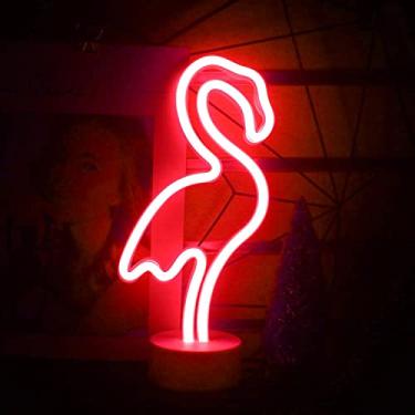 Imagem de AQY Placa de neon, luz noturna de néon LED, operada por USB, sinais de néon para decoração de festa de casamento no quarto (vermelho flamingo)
