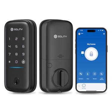 Imagem de Fechadura inteligente GT5K – Fechadura de porta de entrada sem chave com aplicativo, teclado e chave mecânica – habilitado para Wi-Fi, ANSI grau 3, compatível com Alexa e SmartThings – SOLITY (preto)
