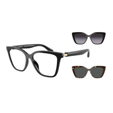 Imagem de Emporio Armani Ea4254u feminino ajuste universal com dois grampos de sol intercambiáveis armação de óculos de grau olho de gato, Preto brilhante em preto/cinza/cinza escuro, 54 mm