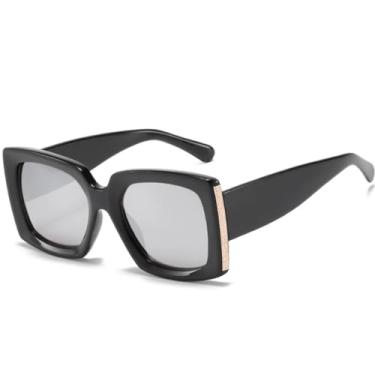 Imagem de Óculos de sol femininos clássicos retrô, fashion, gradiente, espelhado, pernas largas, UV400, masculino, moderno (preto e prata)