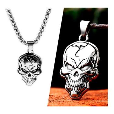 Imagem de Pingente Caveira Tribal Mad Max + Corrente 60cm Aço Inoxidável Cirúrgi