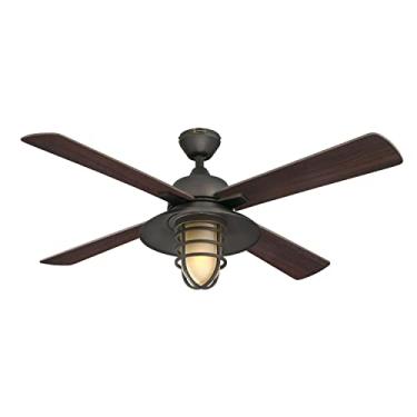 Imagem de Westinghouse Lighting 7307100 Porto, ventilador de teto LED estilo artesão com luz, 132 cm, acabamento em bronze preto-bronze, vidro fosco âmbar