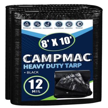 Imagem de Lona CAMPMAC preta impermeável, resistente, 8 x 10 pés, 180 g/m2, 12 m