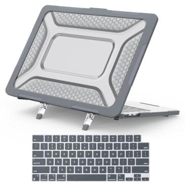 Imagem de Gylint Capa compatível com MacBook Air de 13,5 polegadas 2025 2024 2022, capa rígida protetora antiarranhões com suporte dobrável e capa de teclado para M4 M3 M2 A3240, A3113, A2681 cinza
