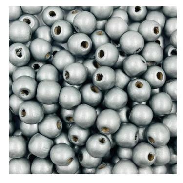 Imagem de Miçanga Bola Lisa Madeira 13mm 10pçs Cinza Passante Artesanato 8g - Ma