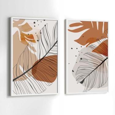Imagem de Conjunto Quadros Decorativos com Moldura Folhas Plantas Marrom Kit 2 Q