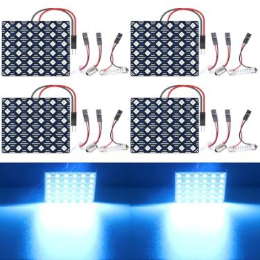 Imagem de QAUBEN Pacote com 4 lâmpadas LED Dome Azul Gelo 3030 36-SMD para interior de carro, luz para placa de leitura, teto, mapa interno, com adaptadores T10/BA9S/Fesoon (DC 12V)