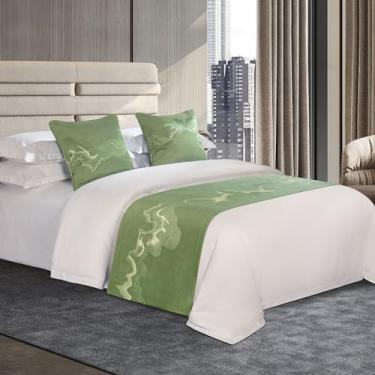Imagem de Cama Runner Cachecol Moderno Luxo Camas e Cachecóis Confortável Sem Desbotamento Protetor de Cama Queen King Pé de Cama Toalha de Extremidade Quarto Hotel Decoração - Verde||50 x 260 cm (Cama de 2 m)