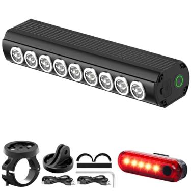 Imagem de 9 luzes de LED super brilhantes para passeios noturnos - Faróis de bicicleta recarregáveis por USB, farol e lanterna traseira à prova d'água IPX5, conjunto de luzes de bicicleta para adultos e