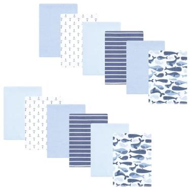 Imagem de Hudson Baby Pacote com 12 panos de flanela de algodão unissex para bebês, baleias fofas, tamanho único