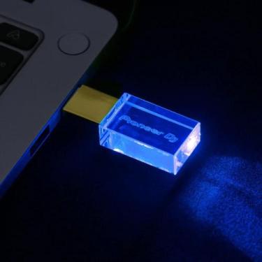 Imagem de Pen Drive USB Cristal Com Tampa Dourada LED Luminosa 128GB 64GB 16GB P