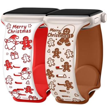 Imagem de Melyis Pulseiras femininas de Natal compatíveis com Apple Watch Series 10 de 46 mm, 45 mm, 44 mm, 49 mm e 42 mm, pulseiras iWacth de silicone macio para Apple Watch séries 10, SE, 8, 7, 6, 5, 4 e 3