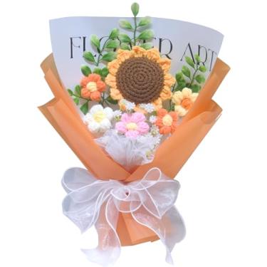 Imagem de YUNBIAOSEN Buquê de flores de crochê completo de crochê e margaridas de girassol para presentes de formatura, aniversário, decoração de casa (laranja)
