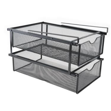 Imagem de Fenteer Organizador de armário retrátil, cesto de armazenamento, cesta suspensa, caixa compacta para guardar artigos diversos, gaveta para roupas íntimas para, Preto