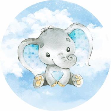 Imagem de Painel de Lona Redondo Elefantinho Aquarela Céu Azul - Fabrika De Fest