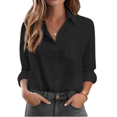 Imagem de Camisa feminina HOTOUCH básica com botões e manga comprida preta M