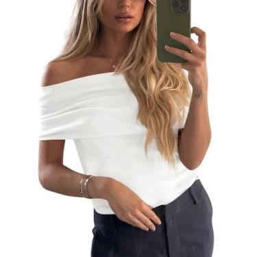 Imagem de Suéter feminino Imily Bela, tricotado sem ombros, branco