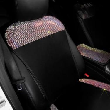 Imagem de BWGHBH Capa de assento de carro brilhante para mulheres meninas capas de assento dianteiro protetor de assento com strass brilhante diamante ajuste universal 95% carros (1 peça capa traseira preta)