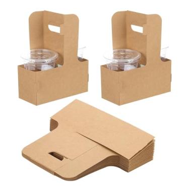 Imagem de PATIKIL Porta-bebidas com alça, 50 peças de papelão Kraft 2 porta-copos para bebidas quentes ou frias, sacos de presente de flores, caixas de embalagem floral para festa, marrom