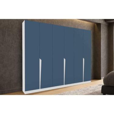 Imagem de Guarda Roupa Casal 6 Portas E 4 Gavetas Porto Branco/azul - Politorno