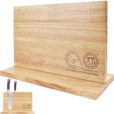 Imagem de XYJ autêntico desde 1986, bloco de faca magnético, porta-faca de cozinha de dois lados, madeira natural, expositor de talheres de faca, rack de armazenamento organizador para cozinha domésti