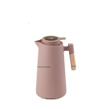 Imagem de Garrafa Térmica Digital com Display LED, 1000ml, Controle de Temperatura, Alça de Madeira, Rosa