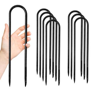 Imagem de Anothera Pacote com 8 estacas de aço para jardim, estacas de vergalhão em U de 30 cm, âncoras de solo à prova de ferrugem para barracas, plantas, cercas e trampolins