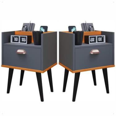 Imagem de Kit 2 mesa de cabeceira Milena puxador concha retro - CASA UAU, Cinza/