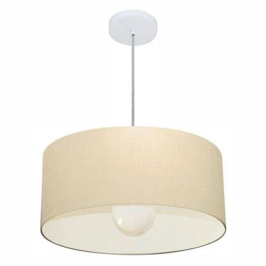 Imagem de Lustre Pendente Cilíndrico Free Lux Para Mesa De Jantar, Sala, Quarto, Churrasqueira E Balcão. Algodão-crú Tam: 50x21cm