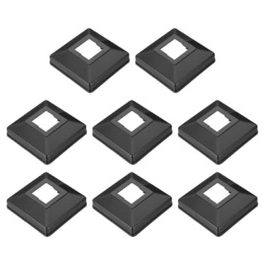 Imagem de PATIKIL Manga de poste de 8 x 8 cm, capa de base de plástico envoltório de coluna estilo dividido manga de vinil para varanda de mão de madeira cerca deck escadas trilhos - 8 peças (preto)