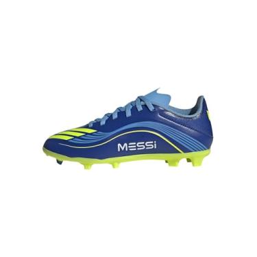 Imagem de adidas Tênis infantil unissex F50 Messi League Firm Multi Ground, Team Royal Blue/Solar Yellow/Semi Blue Burst, 11 Little Kid