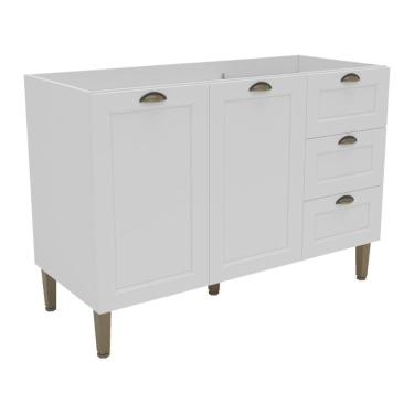 Imagem de Balcão Cozinha Americana Para Pia 120cm 2 Portas 3 Gavetas Sem Tampo Multimóveis Cr20486 Branco