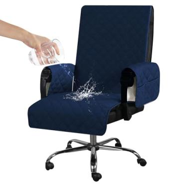 Imagem de XYDHQS Capa para cadeira de escritório com capa de apoio de braço, protetor de assento de cadeira de escritório de poliéster à prova d'água, capa macia e durável para cadeira de escritório com fivela