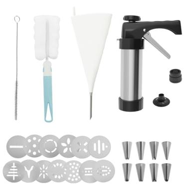 Imagem de KTZCTPCA Churro Press Maker, kit de prensa de biscoitos, máquina de prensa de biscoitos, prensa de biscoitos, prensa de bolos, prensa para decoração de bolos com 9 pontas de tubulação para fazer e