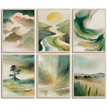 Imagem de 6 verdes, pôsteres de saúde mental, boêmio, sol, montanha, parede, arte, motivacional, psicologia, decoração de parede, imagens inspiradoras, citações positivas, impressão de pôster em tela, para