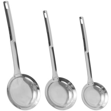 Imagem de KTZCTPCA Conjunto de coador de malha fina, 2 peças/3 peças de filtro de malha fina de aço inoxidável, escumador de gordura, coador de graxa de malha fina, filtros e escorredores, peneiras finas