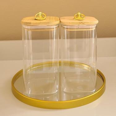 Imagem de kit de 2 Potes de Vidro Quadrado para Condimentos e Mantimentos com Tampa de Bambu 700ml