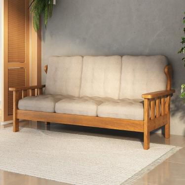 Imagem de Sofá 3 Lugares com Almofadas 100% Madeira Maciça Mogno Mel
