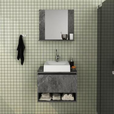 Imagem de Conjunto de Banheiro com Balcão Gabinete Suspenso 1 Porta e Espelho Su