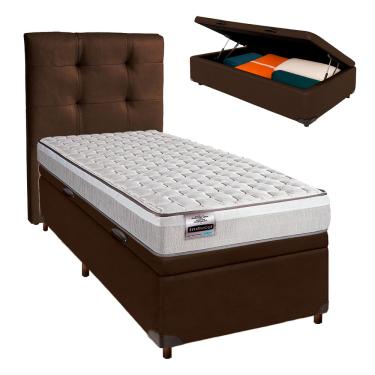 Imagem de Cama Box Bau + Colchão Solteiro Molas Ensacadas Hanover Inducol + Cabeceira Estofada