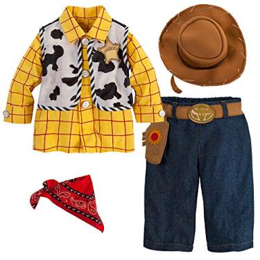Imagem de Disney Store Fantasia oficial de Woody para bebês - Fantasia de Halloween de Toy Story - Inclui camisa, colete, bandana, chapéu e calça jeans - Fantasias perfeitas de Halloween para bebês - 12-18