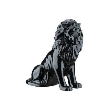 Imagem de Escultura Estátua Decorativa Leão Sentado 60 Cm - Bomarzo Design, Pret
