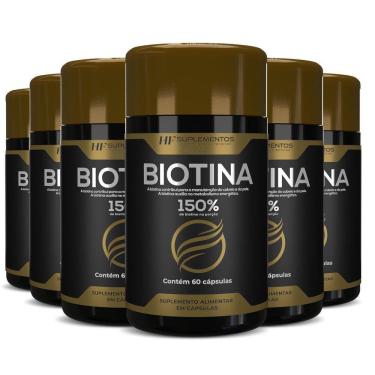Imagem de 6X Biotina 150% Premium 60Caps Hf Suplementos
