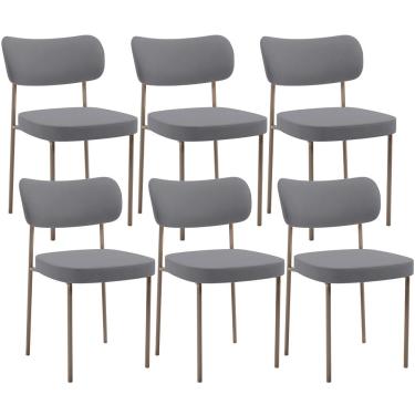 Imagem de Kit 06 Cadeiras Estofadas Para Sala De Jantar Melina Base Arena L02 Suede Cinza - Lyam Decor