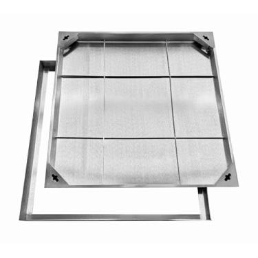 Imagem de Natotela Tampa e moldura de bueiro de aço inoxidável invisível de 71 x 71 cm, tampa e base de esgoto de aço inoxidável quadrada embutida, capa de inspeção de metal interna e externa para quintal