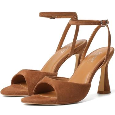 Imagem de Susanny Sandálias de salto alto para mulheres, bico fino aberto com tiras, salto grosso, tira no tornozelo, sandálias de salto agulha gatinho para casamento, festa de casamento, formatura, vestido