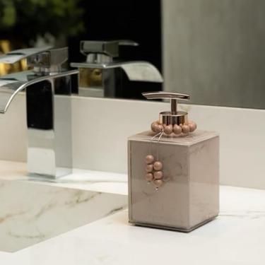 Imagem de Saboneteira Líquido 250ML Porta Sabonete Decorativo De Vidro EFEITO MÁRMORE Porta Álcool Gel Porta Sabonete Líquido (Rose e Rose com enfeite,Unid)