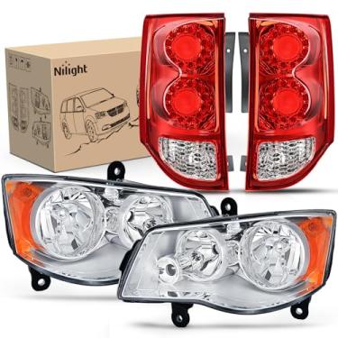 Imagem de Nilight Conjunto de farol e lanterna traseira compatível com Dodge Grand Caravan Dodge Grand Caravan 2011, 2012, 2013, 2014, 2015, 2016, 2017, 2018, 2019, 2020, estilo original, refletor âmbar cromado